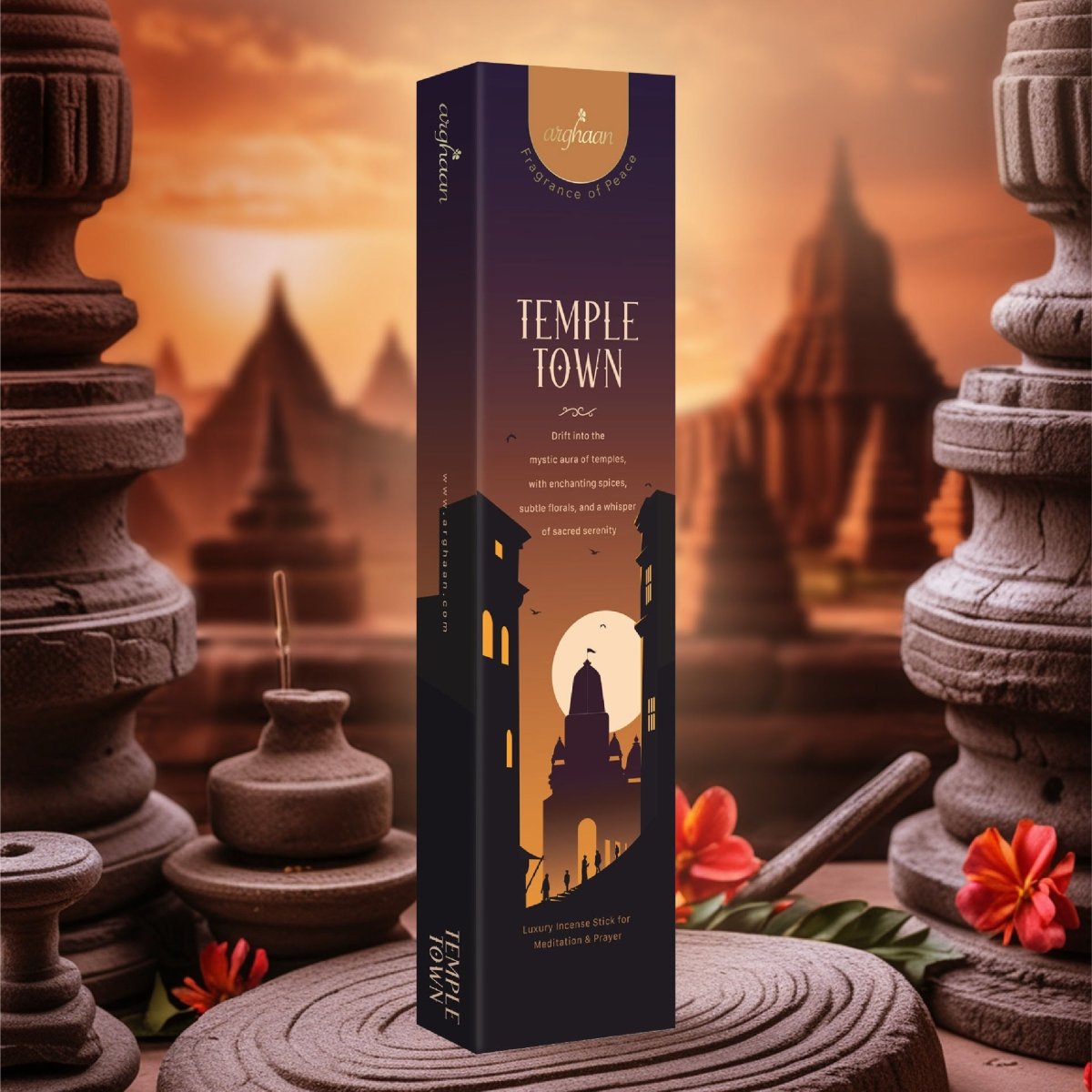 Premium Aromatic Agarbatti for Home & Office | For Meditation & Prayer | Free Sheesham Wood Stand (Temple Town & Hermit Herbs, Pack of 2) - 