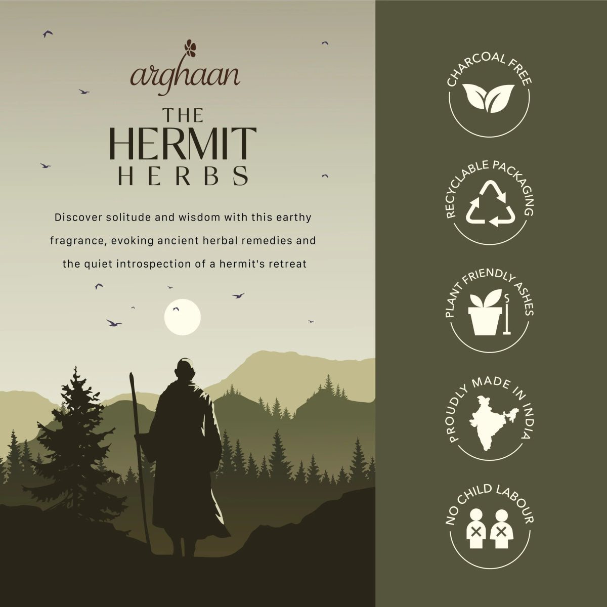 Hermit Herbs Luxury Incense Sticks – 100% Charcoal - Free | 51 Eco - Friendly Sticks for Pooja, Meditation, Prayer & Reflection | Low Smoke Natural Incense for Home & Spiritual Serenity - 