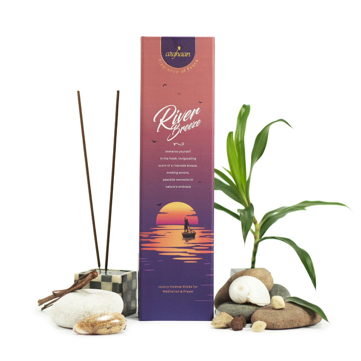 River Breeze Luxury Incense Sticks – 100% Charcoal - Free | 51 Eco - Friendly Sticks for Pooja, Meditation, Relaxation & Nature - Inspired Calm | Low Smoke Natural Incense for Home & Spiritual Use - 