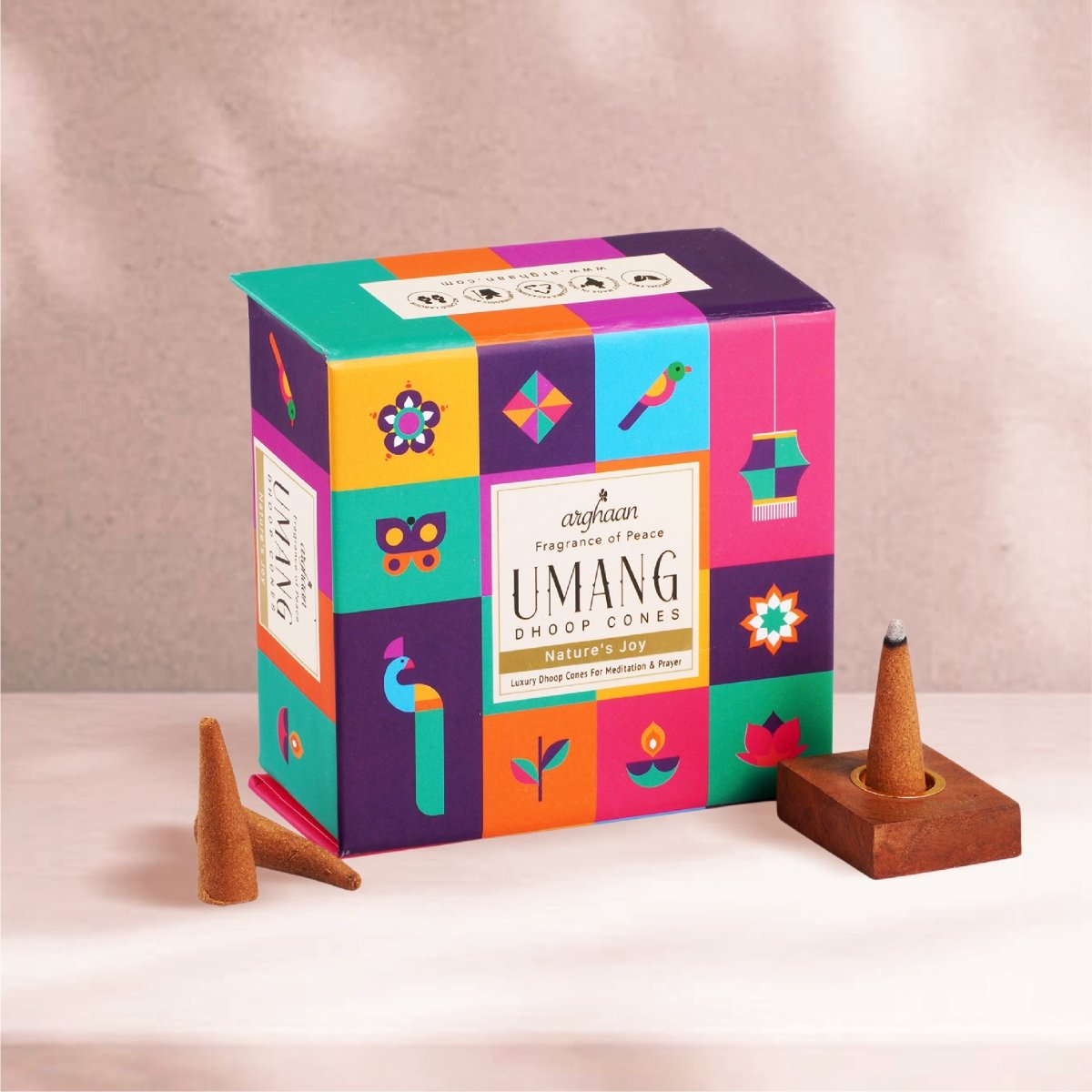 Umang, Nature's Joy Dhoop Cones – 100% Charcoal - Free | Free - Wooden Stand | 40 Premium Dhoop Cones | Best for Pooja, Meditation & Relaxation | For Home, Office & Spiritual Calm - 