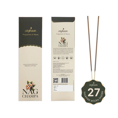 Nag Champa Premium Incense Sticks – 100% Charcoal - Free | 27 Eco - Friendly Sticks for Pooja, Meditation, Prayer & Spiritual Calm | Low Smoke Natural Nagchampa Incense for Home & Sacred Spaces - Incense Sticks