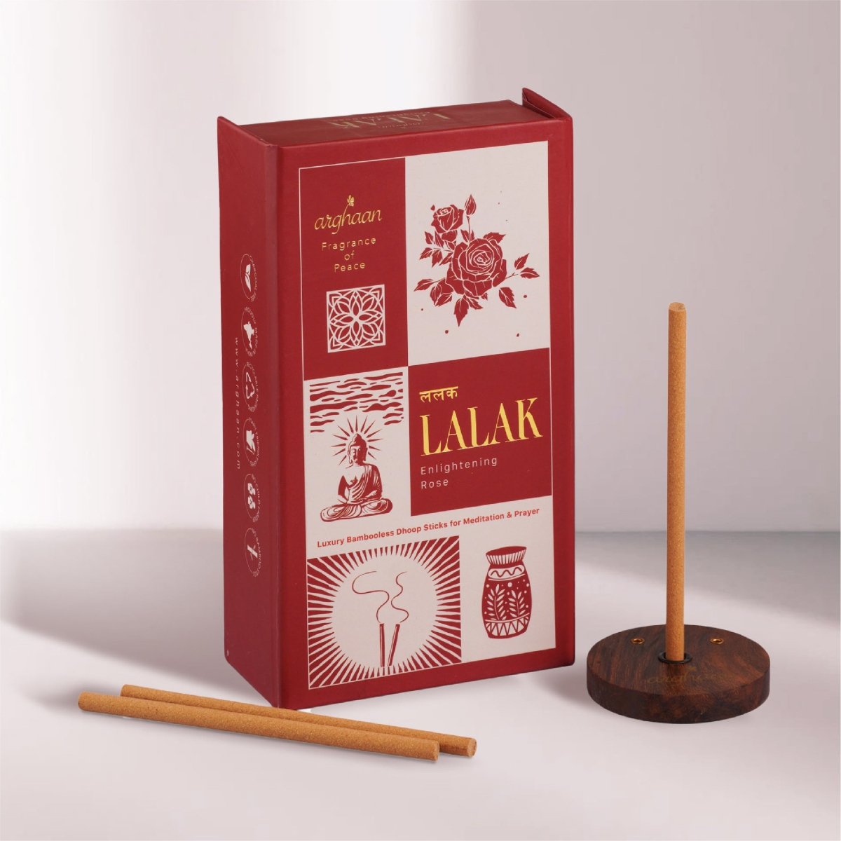 Lalak, Enlightening Rose (exotic aroma) Dhoop Sticks | Free - Wooden Stand | Best for Pooja, Meditation & Relaxation