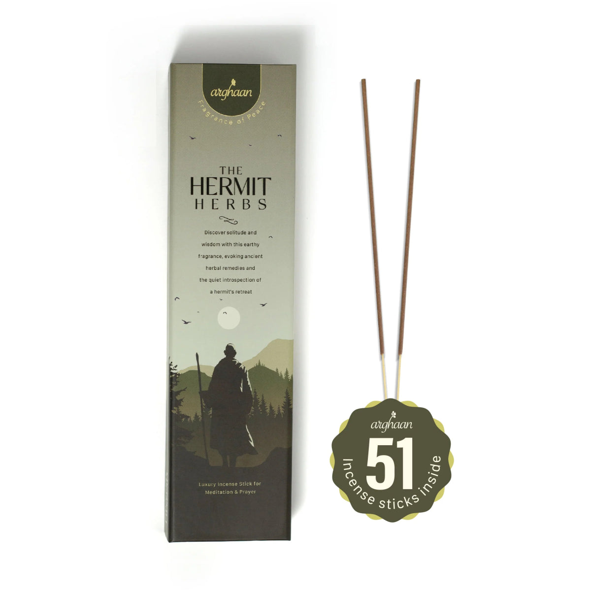 Hermit Herbs Luxury Incense Sticks – 100% Charcoal - Free | 51 Eco - Friendly Sticks for Pooja, Meditation, Prayer & Reflection | Low Smoke Natural Incense for Home & Spiritual Serenity - 