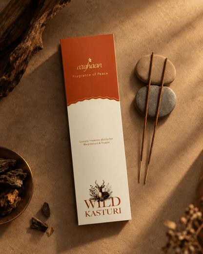 Wild Kasturi Premium Incense Sticks – 100% Charcoal-Free | 27 Eco-Friendly Sticks for Pooja, Meditation, Prayer & Earthy Tranquility | Low Smoke Natural Kasturi Incense for Home & Spiritual Calm - Incense Sticks