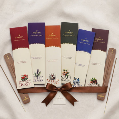 Arghaan Charcoal-Free Natural Incense Sticks Combo for Meditation, Prayer & Relaxation | 162 Sticks (27x6) with Sheesham Wood Holder | Rose, Lavender, Kasturi, Nagchampa, Sandalwood, Butterfly | Eco-Friendly Aromatherapy for Home & Office - Incense Sticks