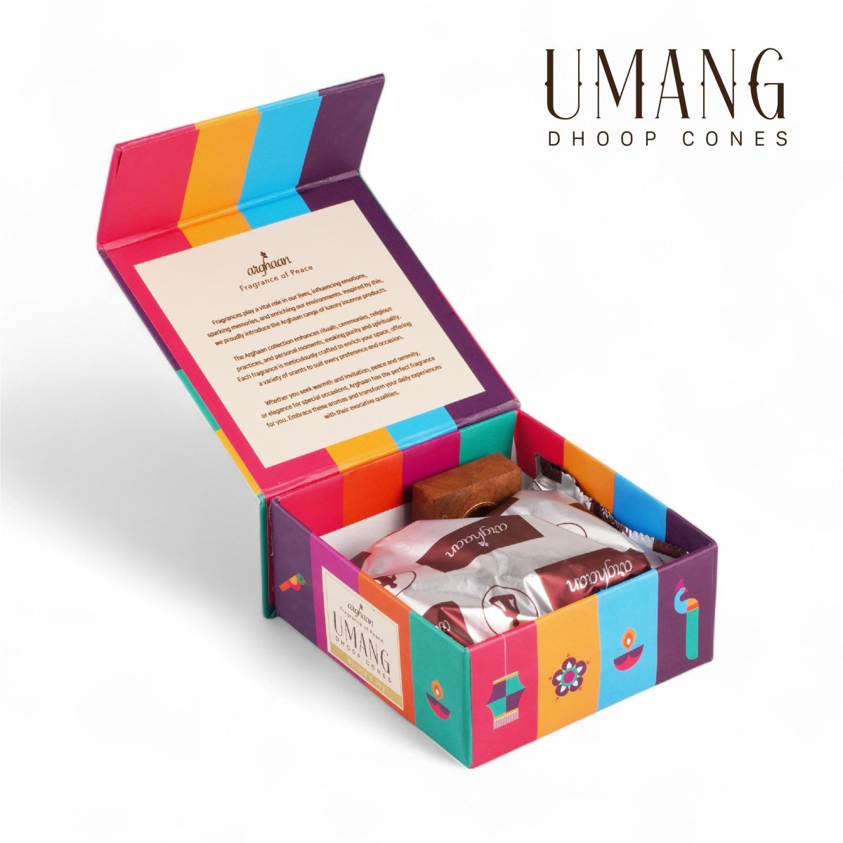 Umang, Nature's Joy Dhoop Cones – 100% Charcoal - Free | Free - Wooden Stand | 40 Premium Dhoop Cones | Best for Pooja, Meditation & Relaxation | For Home, Office & Spiritual Calm - 