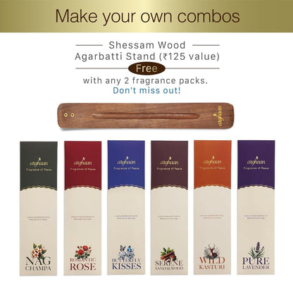 Arghaan Charcoal - Free Luxury Incense Sticks Combo – Butterfly Kisses & Nagchampa | Meditation, Prayer & Relaxation Incense for Home & Office | 54 Sticks (27x2) + Free Sheesham Wood Holder | Natural, Eco - Friendly, Low Smoke - Incense Sticks