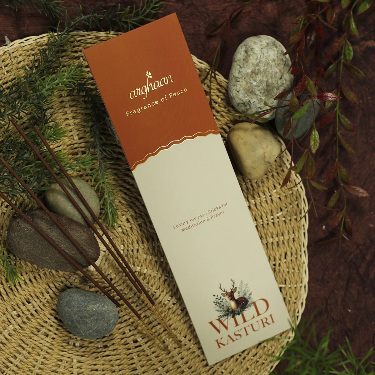 Wild Kasturi Premium Incense Sticks – 100% Charcoal - Free | 27 Eco - Friendly Sticks for Pooja, Meditation, Prayer & Earthy Tranquility | Low Smoke Natural Kasturi Incense for Home & Spiritual Calm - Incense Sticks