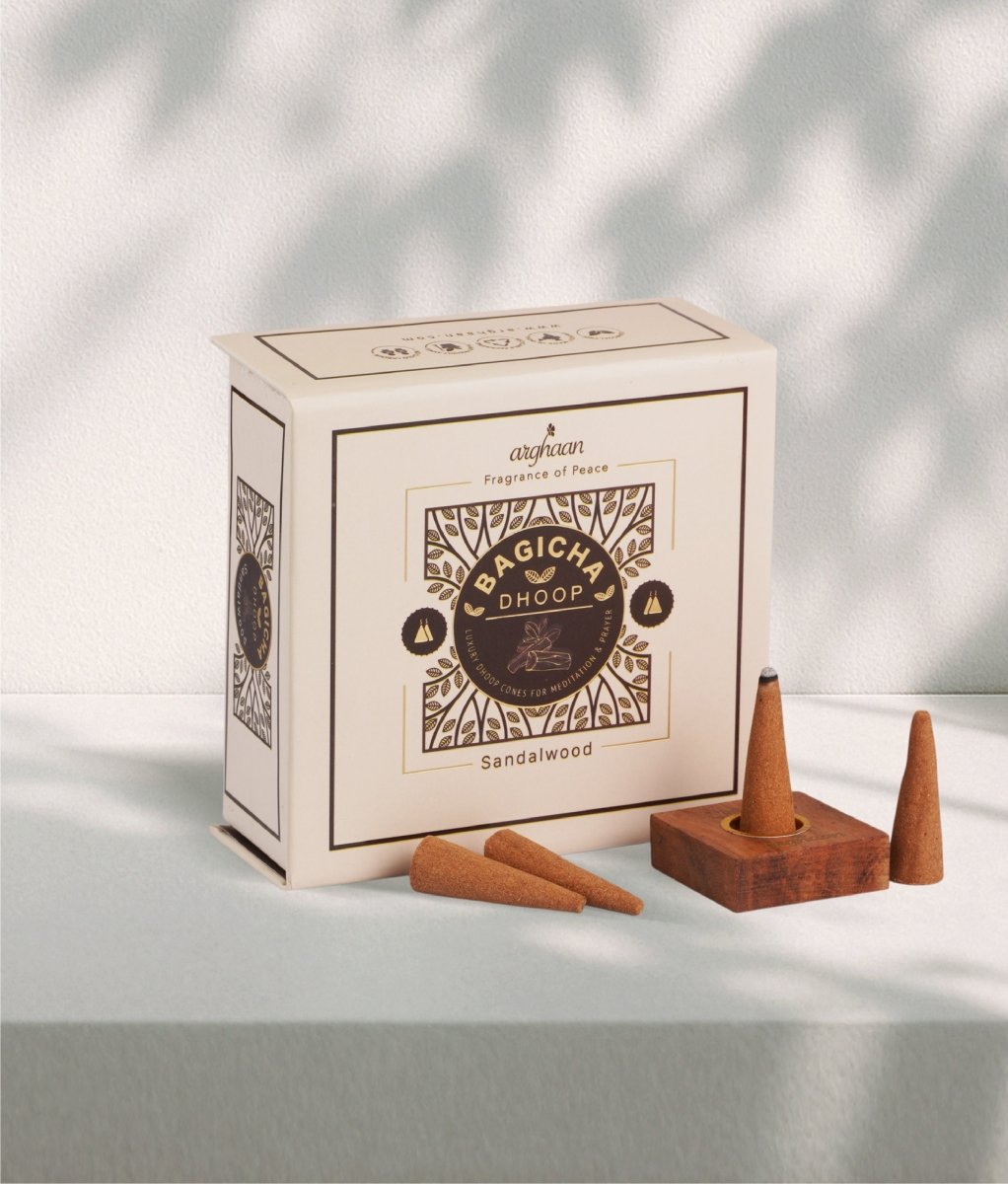 Bagicha, Sandalwood Dhoop Cones – 100% Charcoal - Free | Free - Wooden Stand | 40 Premium Dhoop Cones | Best for Pooja, Meditation & Relaxation | For Home, Office & Spiritual Calm - 