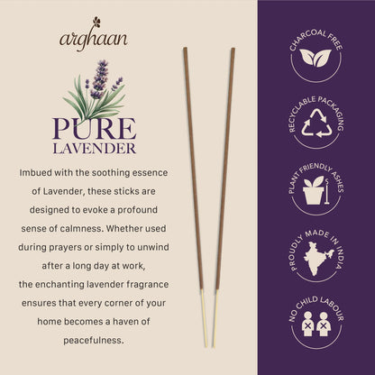 Pure Lavender Premium Incense Sticks – 100% Charcoal - Free | 27 Eco - Friendly Sticks for Pooja, Meditation, Prayer & Relaxation | Low Smoke Natural Lavender Incense for Home & Spiritual Calm - Incense Sticks