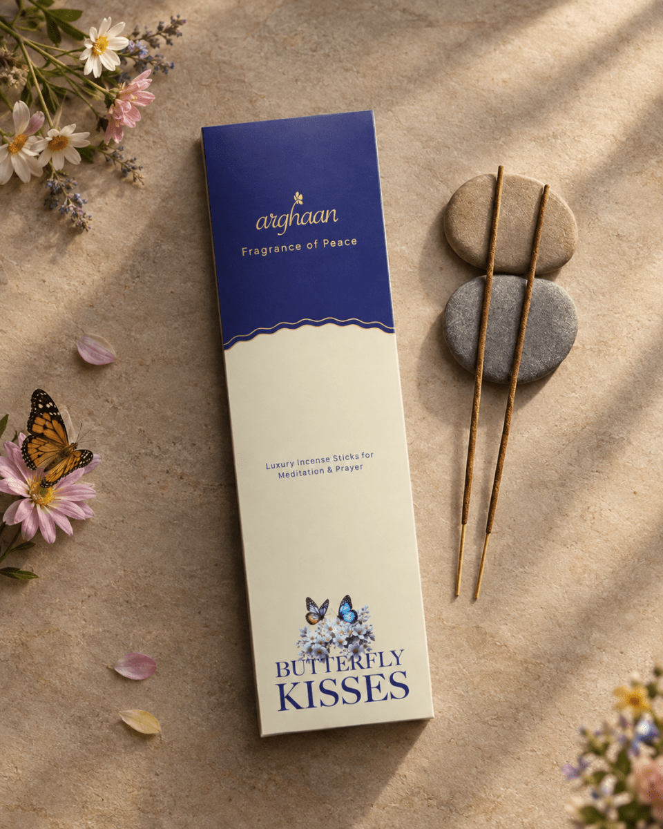 Butterfly Kisses Premium Charcoal-Free Incense Sticks | 27 Eco-Friendly Sticks for Pooja, Meditation, Prayer & Relaxation | Low Smoke Natural Sweet Incense for Home & Spiritual Calm - Incense Sticks