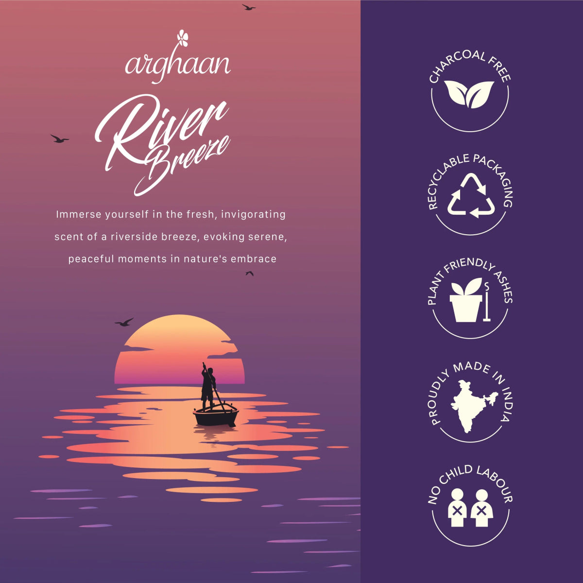 River Breeze Luxury Incense Sticks – 100% Charcoal - Free | 51 Eco - Friendly Sticks for Pooja, Meditation, Relaxation & Nature - Inspired Calm | Low Smoke Natural Incense for Home & Spiritual Use - 