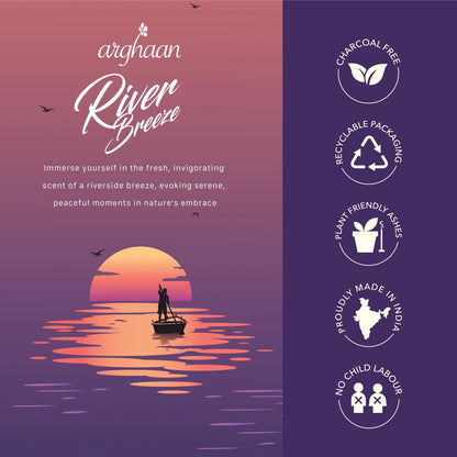 River Breeze Luxury Incense Sticks – 100% Charcoal - Free | 51 Eco - Friendly Sticks for Pooja, Meditation, Relaxation & Nature - Inspired Calm | Low Smoke Natural Incense for Home & Spiritual Use - 