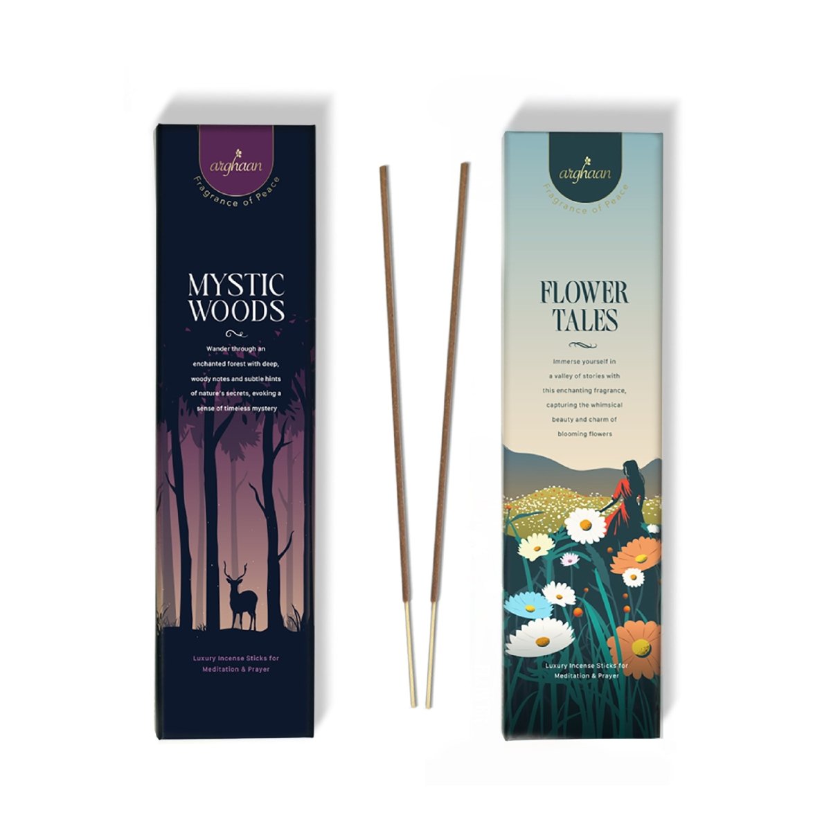 Premium Aromatic Agarbatti for Home & Office | For Meditation & Prayer | Mystic Woods & Flower Tales, Pack of 2