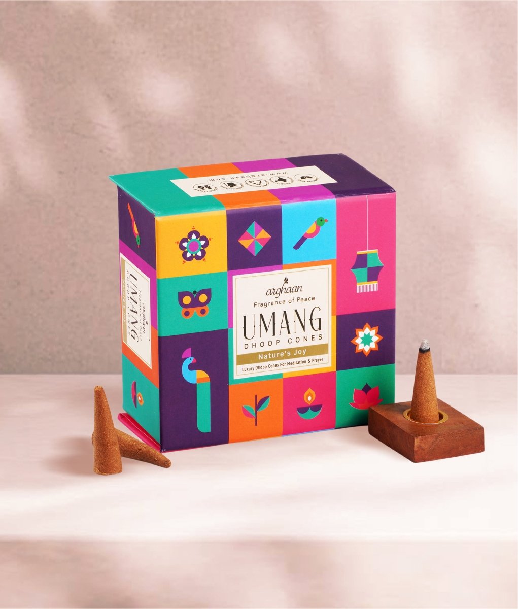 Umang, Nature's Joy Dhoop Cones – 100% Charcoal - Free | Free - Wooden Stand | 40 Premium Dhoop Cones | Best for Pooja, Meditation & Relaxation | For Home, Office & Spiritual Calm - 