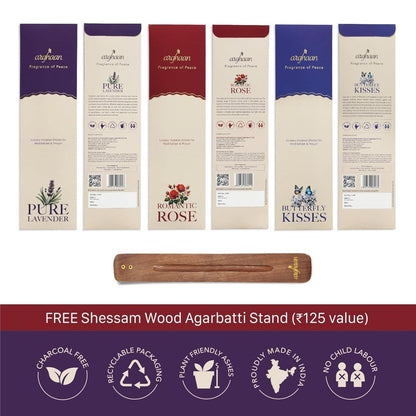 Luxury Charcoal - Free Incense Sticks for Meditation, Prayer & Relaxation | Natural Aromatic Incense for Home & Office Use | Eco - Friendly, Low Smoke Wellness Fragrance, Rose, Lavender, Butterfly Kisses - Incense Sticks