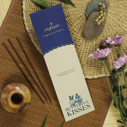 Butterfly Kisses Premium Incense Sticks – 100% Charcoal - Free | 27 Eco - Friendly Sticks for Pooja, Meditation, Prayer & Relaxation | Low Smoke Natural Sweet Incense for Home & Spiritual Calm - Incense Sticks