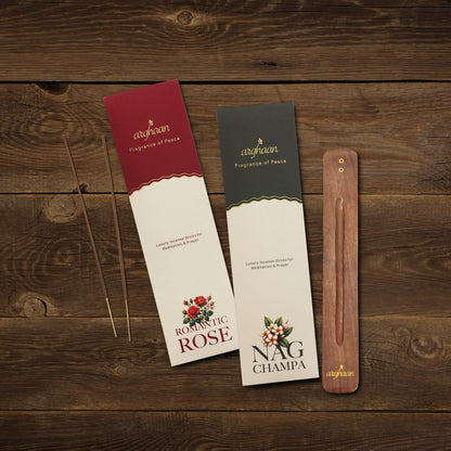 Arghaan Charcoal - Free Luxury Incense Sticks Combo – Rose & Nagchampa | Meditation, Prayer & Relaxation Incense for Home & Office | 54 Sticks (27x2) + Free Sheesham Wood Holder | Natural, Eco - Friendly, Low Smoke - Incense Sticks