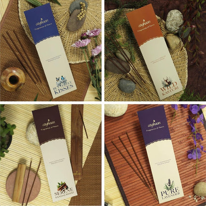 Arghaan Charcoal - Free Natural Incense Sticks Combo for Meditation, Prayer & Relaxation | 162 Sticks (27x6) with Sheesham Wood Holder | Rose, Lavender, Kasturi, Nagchampa, Sandalwood, Butterfly | Eco - Friendly Aromatherapy for Home & Office - Incense Sticks