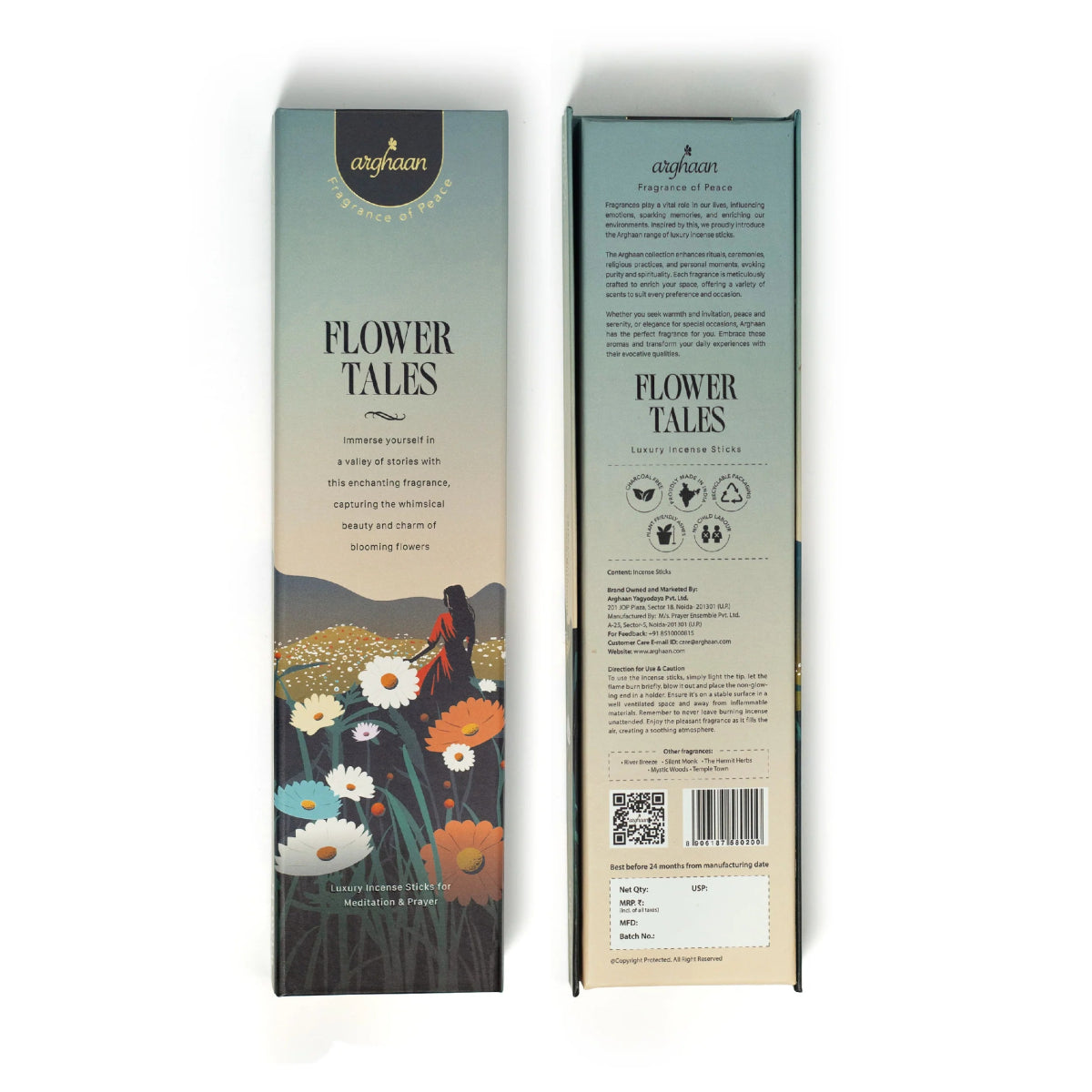 Flower Tales Luxury Incense Sticks – 100% Charcoal - Free | 51 Eco - Friendly Sticks for Pooja, Meditation, Prayer & Floral Tranquility | Low Smoke Natural Incense for Home & Relaxation - 