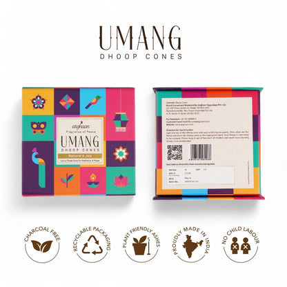 Umang, Nature's Joy Dhoop Cones – 100% Charcoal - Free | Free - Wooden Stand | 40 Premium Dhoop Cones | Best for Pooja, Meditation & Relaxation | For Home, Office & Spiritual Calm - 