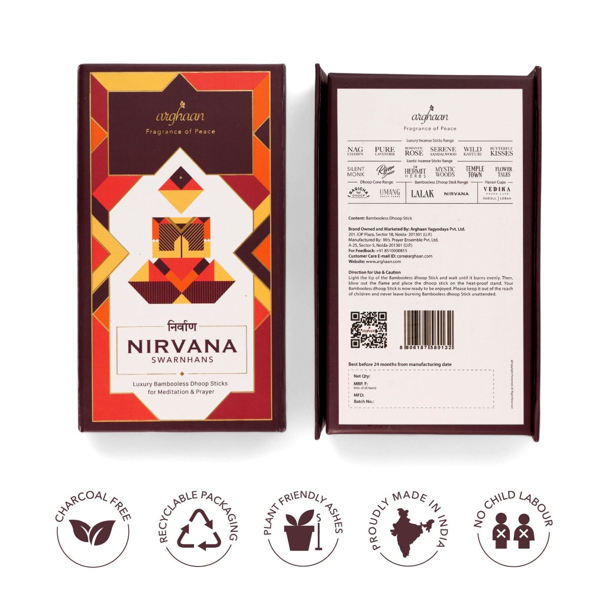 Nirvana, Swarnhans Dhoop Sticks – 100% Charcoal - Free | 30 Premium Dhoop sticks + a free refill pack of 30 Sticks