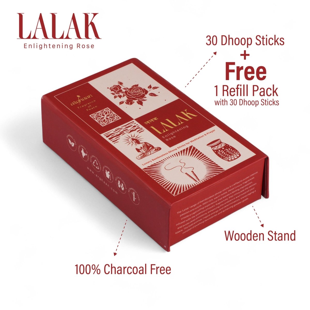 Lalak, Enlightening Rose Dhoop Sticks – 100% Charcoal - Free | Free Low Smoke Incense for Home & Spiritual Calm