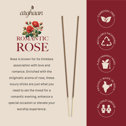 Romantic Rose Premium Incense Sticks – 100% Charcoal - Free | 27 Eco - Friendly Sticks for Pooja, Meditation, Prayer & Relaxation | Low Smoke Natural Rose Incense for Home & Spiritual Ambiance - Incense Sticks