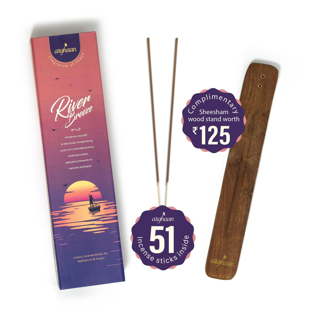 River Breeze Luxury Incense Sticks – 100% Charcoal - Free | 51 Eco - Friendly Sticks for Pooja, Meditation, Relaxation & Nature - Inspired Calm | Low Smoke Natural Incense for Home & Spiritual Use - 