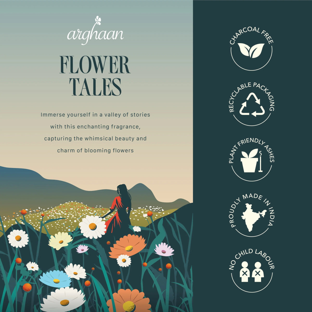 Flower Tales Luxury Incense Sticks – 100% Charcoal - Free | 51 Eco - Friendly Sticks for Pooja, Meditation, Prayer & Floral Tranquility | Low Smoke Natural Incense for Home & Relaxation - 